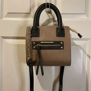 NWOT Steve Madden Tri color beige ,cream & black Satchel gold tone accents